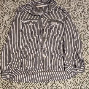 beachlunchlounge Navy and White Striped Button-Down Shirt